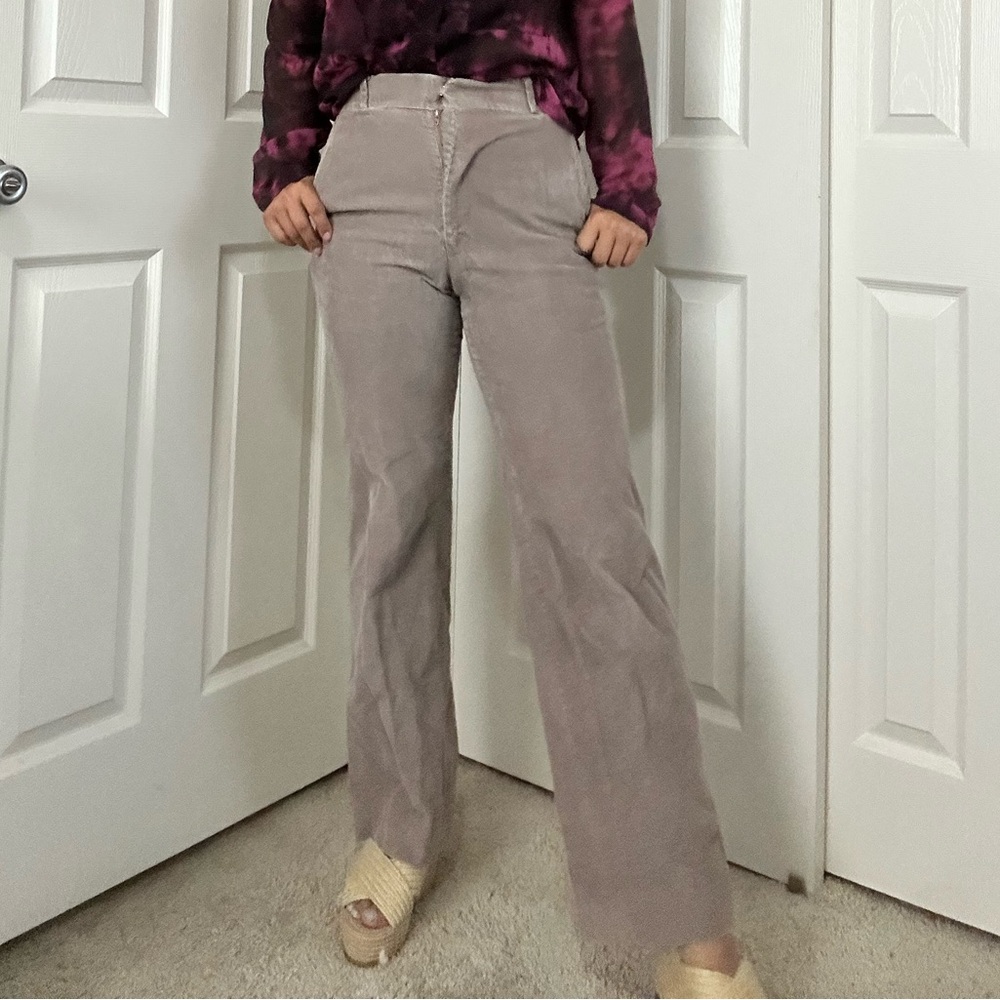 Grey Taupe Wide Leg Pants with High-Waisted Design